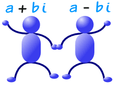 Complex numbers a + bi and a - bi plotted as reflections across the x-axis