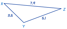 Triangle with side lengths x=5.1, y=7.9, and z=3.5