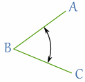 Diagram of a 45 degree angle with points A, B, and C; point B is at the corner.