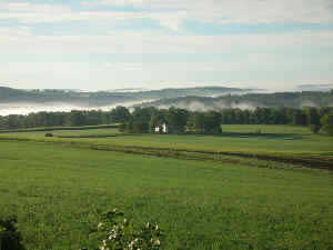 Aerial view of a green rectangular field