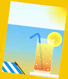 Bright sunny beach with blue water and sand