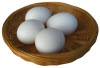 Wicker basket containing several white eggs