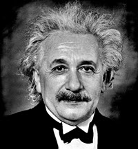 Black and white portrait of Albert Einstein