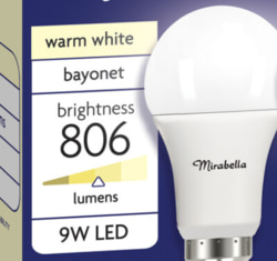 Lightbulb packaging showing lumens