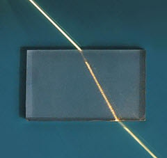 Laser beam bending as it enters and exits a clear rectangular block
