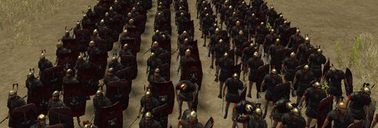 Soldiers marching in a straight line on flat ground.